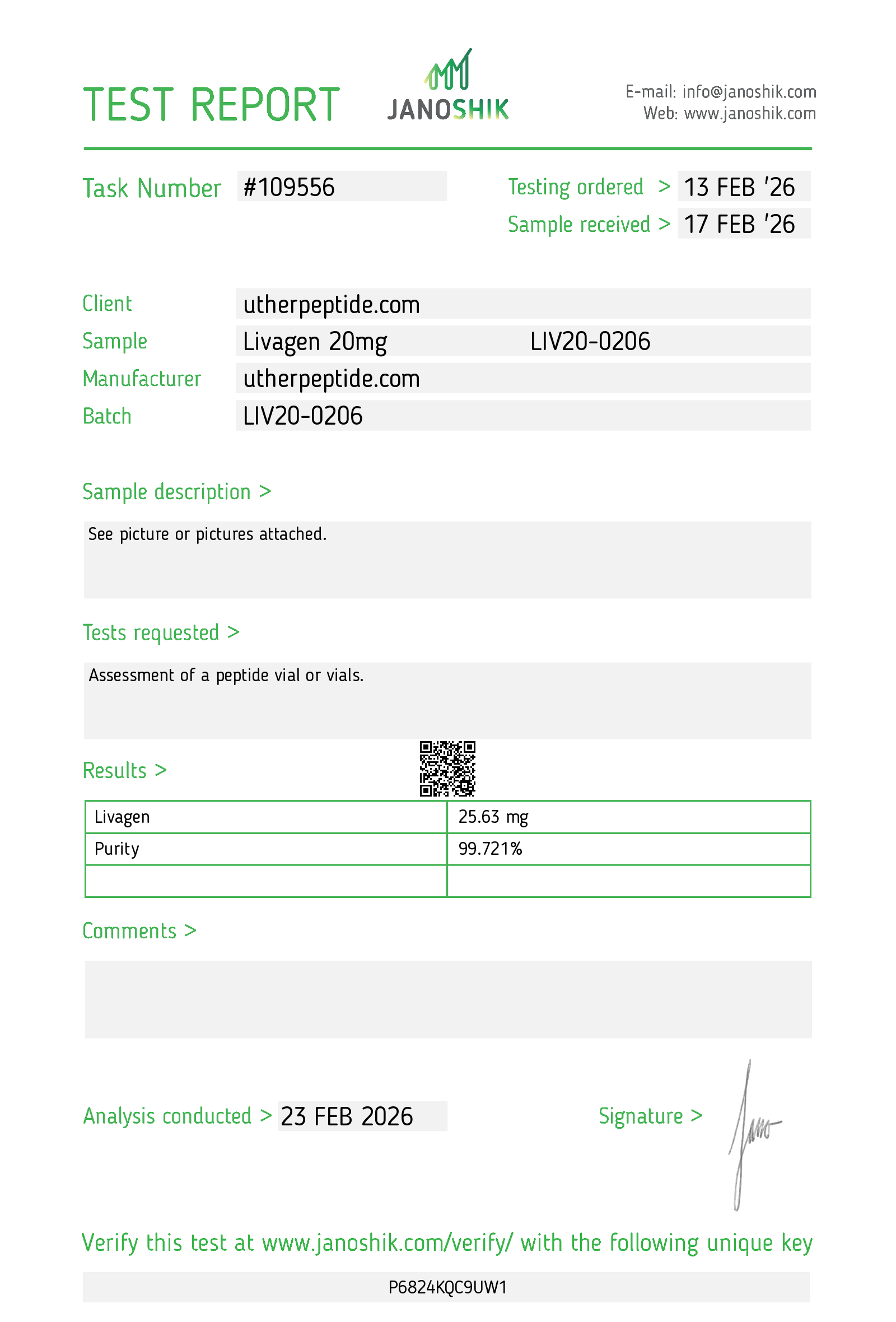 Livagen 20mg CoA Page 1