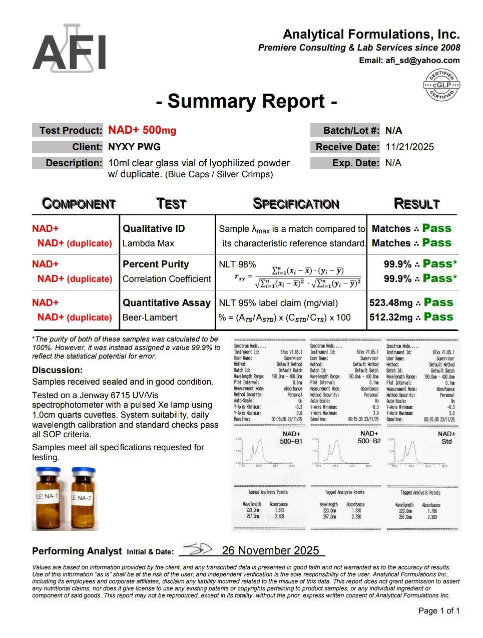 NAD+ 500mg CoA Page 1